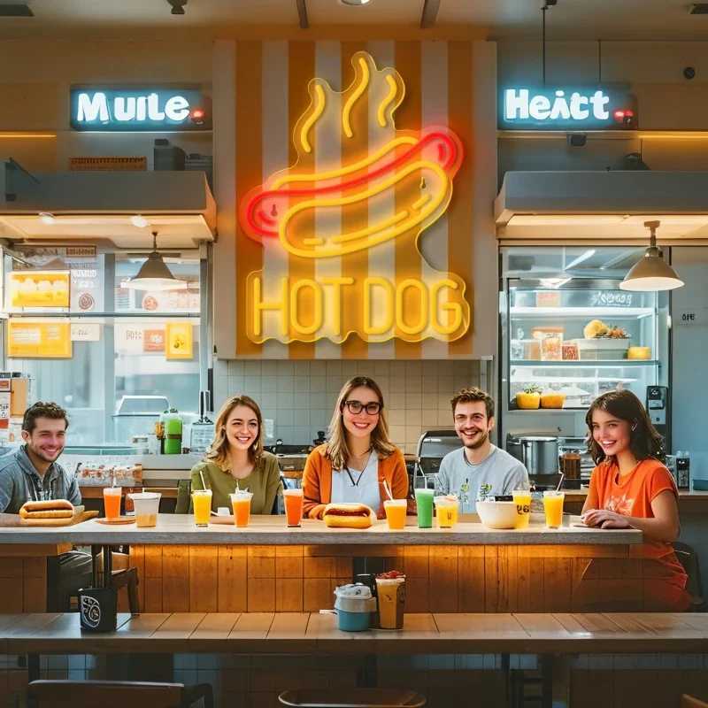 Hot Dog Neon Sign Adjustable Brightness LED Wall Hanging USB Switch Control Bedroom Restaurant Fast Food Shop Decor Unique GiftXJ250626