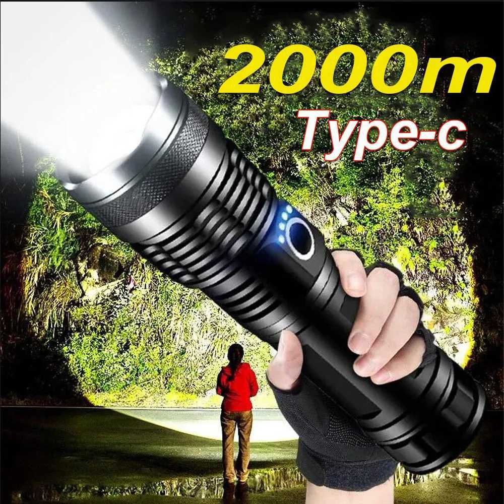 Strong LED Flashlight USB Rechargeable Powerful Tactical Torch Lamp Super Long Range Flash Light Outdoor Fishing W250701