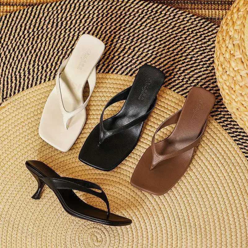 Women Five Clip High-heeled Slippers Casual Footwear Slides Ladies Square Toe Fion 2025 Summer Flip Flops Y250627