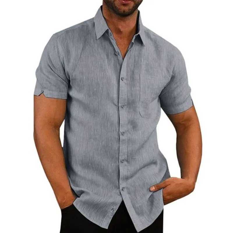 Linen and Cotton Mens Shirts Plain Loose Button Up Short Sleeve Mens Shirt Summer Casual Normal With Sleeves Designer Tops Sale W250627