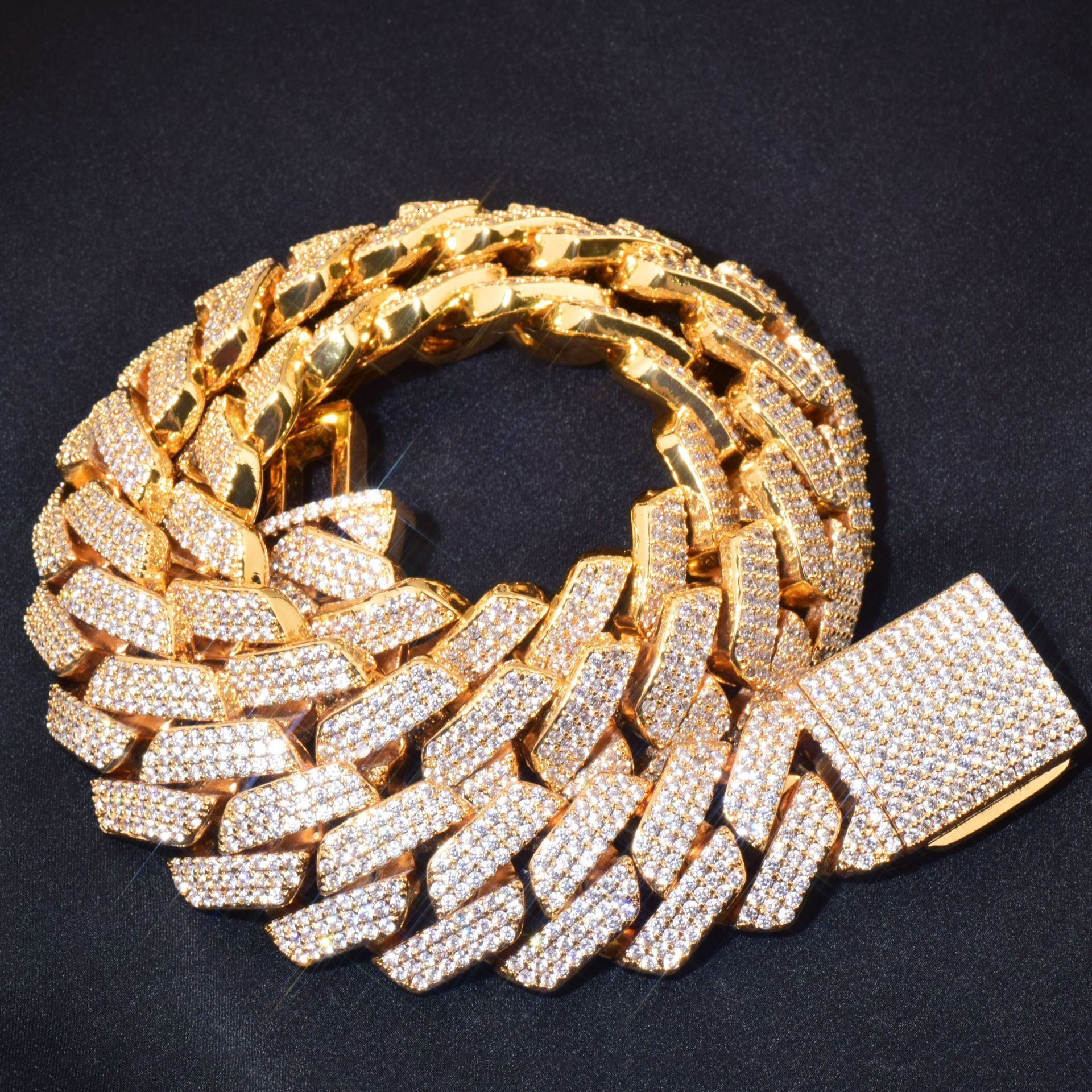 20mm Luxury Gold Plated VVS Moissanite Iced Out Hip Hop Curved Cuban Chain Unisex Choker Trendy Edgy Statement Jewelry Passe the diamond tester
