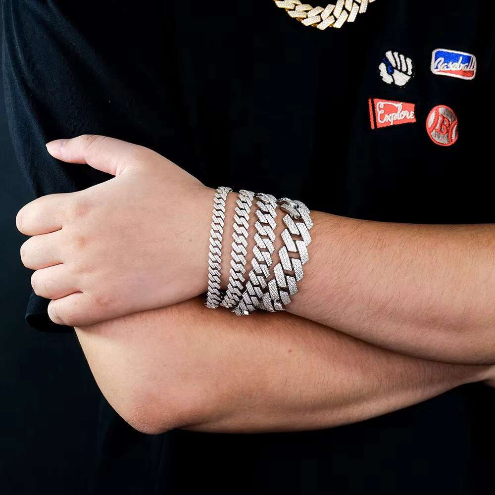 6mm White Gold 925 Sterling Silver VVS Moissanite Diamond Cuban Link Chain Bracelet Iced Out Mossanite Jewelry for Men Women