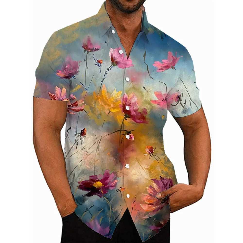 Mens Floral Hawaiian Summer Casual Shirts Fashion 3D Print Cozy Short Sleeve Beach Oversized Lapel Sale Imported China W250627