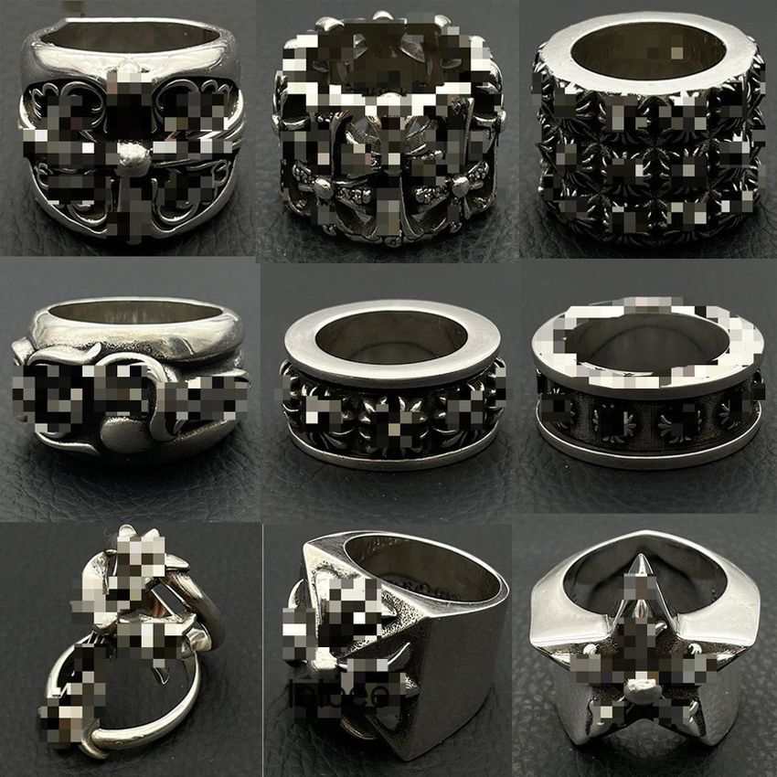 Designer S925 Thai Silver Cross ring Trend Personality Punk Style Lovers Ring Gift Retro Vintage Hip Hop Jewelry Rock Skull Ring For Men Women 20style mihee