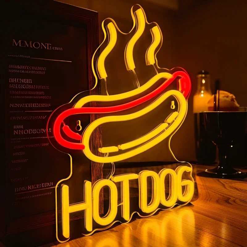 Hot Dog Neon Sign Adjustable Brightness LED Wall Hanging USB Switch Control Bedroom Restaurant Fast Food Shop Decor Unique GiftXJ250626