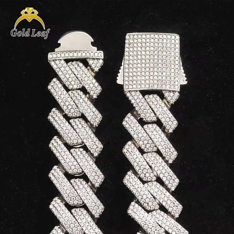 Goldleaf Jewelry S925 Sterling Silver Custom Cuban Chain Necklace Hip Hop 8mm-15mm VVS Moissanite Cuban Link Chain for Men