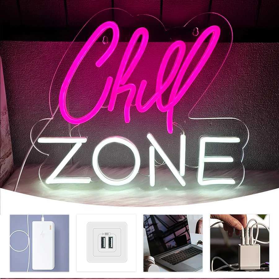 Chill Zone Neon Sign Led Light-Emitting Letter Lamp Usb Powered Used For Art Decor Of Lounge Game Room Bar And Man Cave WallXJ250626