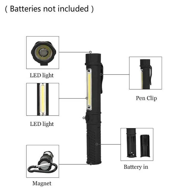Multifunction COB LED Mini Pen Light Work Inspection LED Flashlight Stonego Torch Lamp With the Bottom Magnet and Clip W250701
