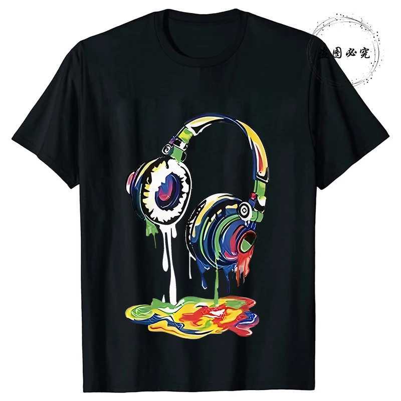 Hip Hop Melting Headset Graphic Tops Fashion Tee Shirt for Men Casual Streetwear Cool T-shirt Summer Mens Oversized Clothing W250627