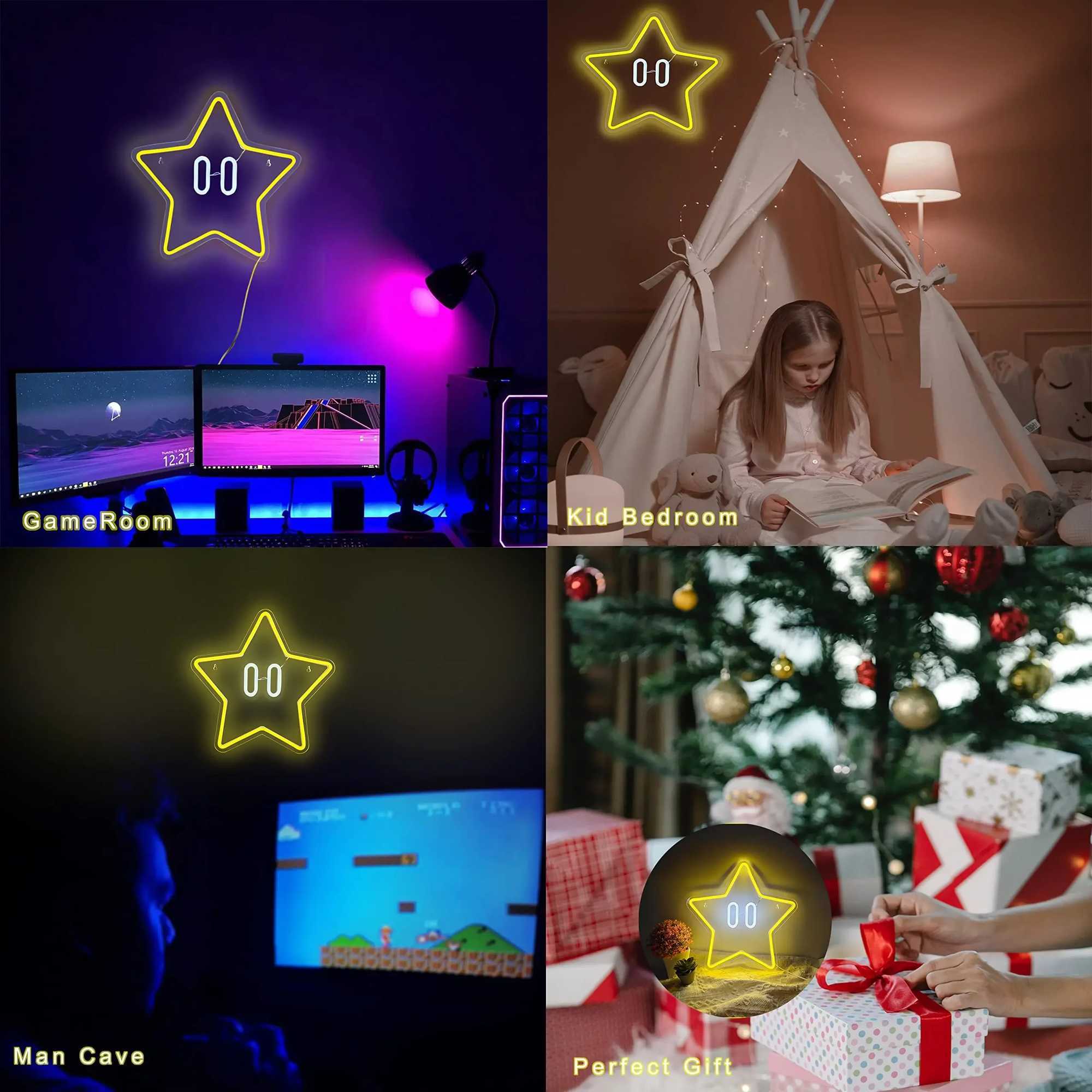 Star Neon Sign Gaming Neon Sign for Mario Game Room Decor Kids RoomSuper Star Gaming Wall Decor Gamer Gifts for Boys KidsXJ250626