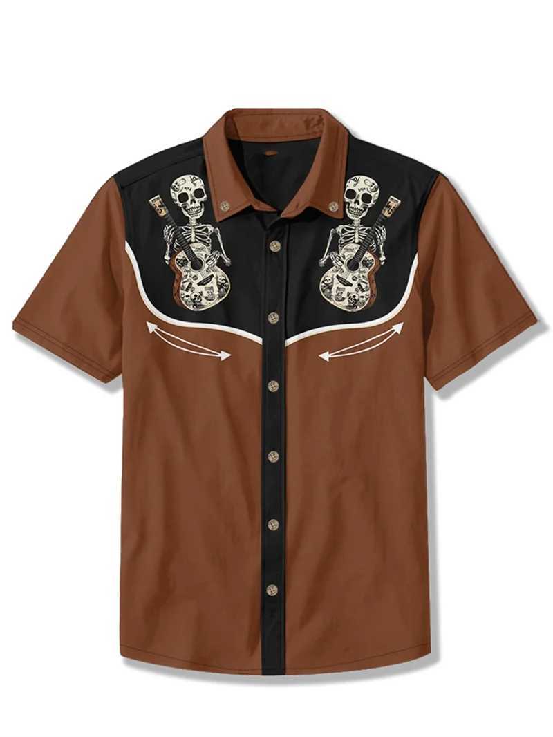 Mens Western Cowboy Style Short Sleeve Shirt Comfortable And Breathable Summer Art Button Top High Quality Y2k Fashion W250627