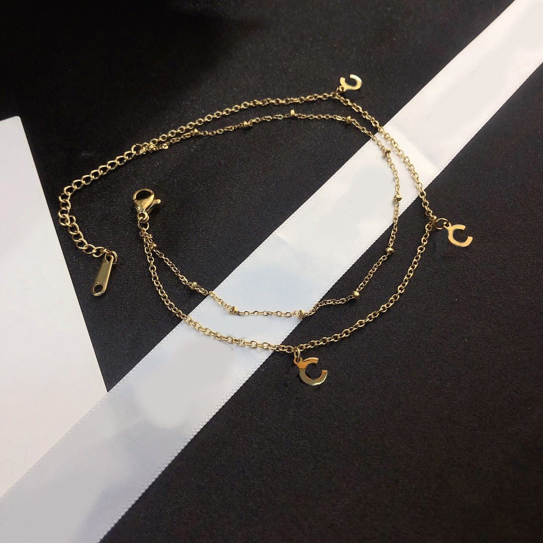 Designer Anklets Luxury Letter Charm Classic 18K Gold Silver Plated Stainless Steel Chain Anklets For Women Fashion Jewelry 20+5cm Valentine's Day Love Gift