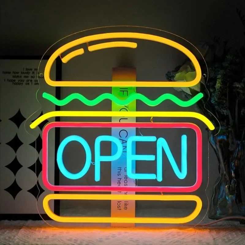Burger Sand Hamburger Neon Sign - LED Light USB Powered Fast Food Decor for Home Restaurant Bar Kitchen Wall ArtXJ250626