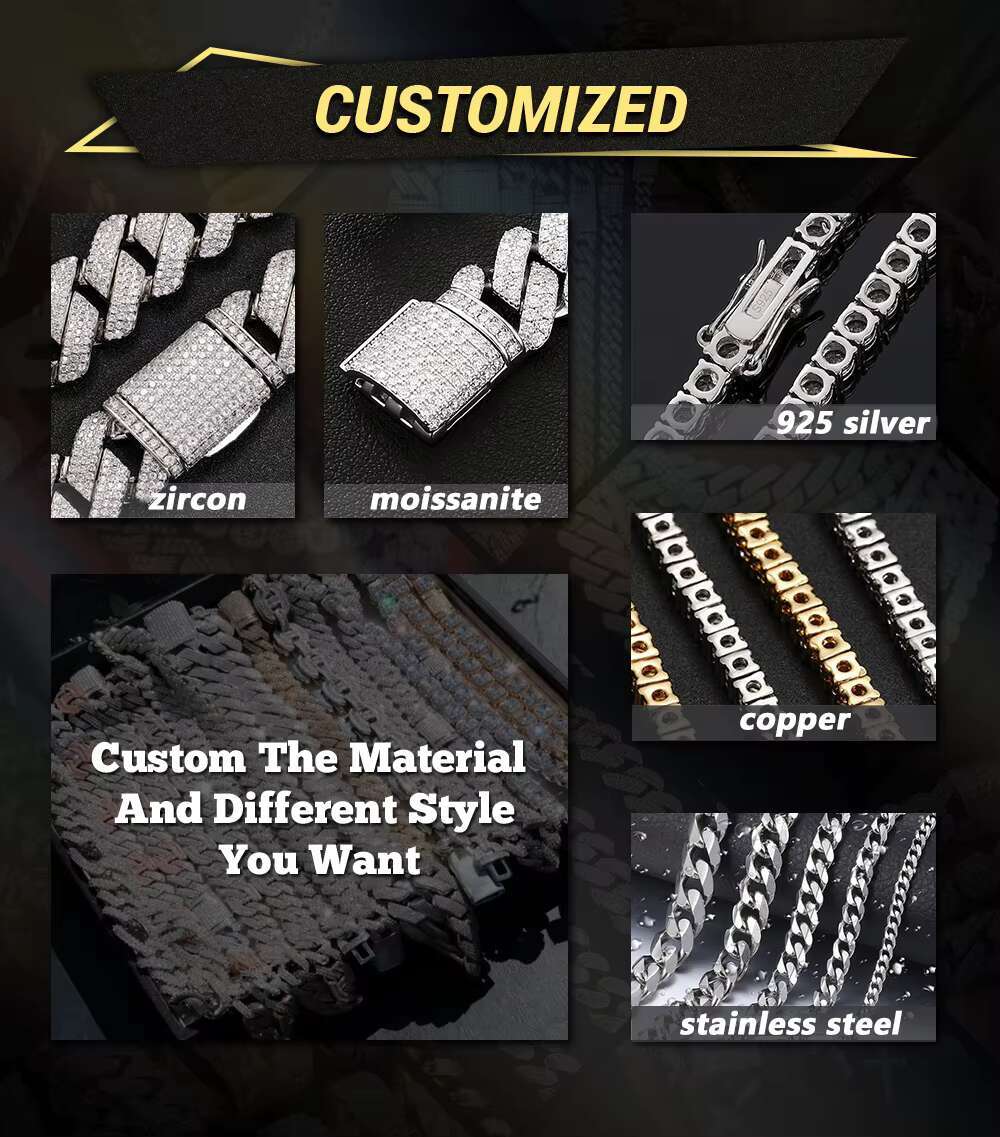 VVS Moissanite Men Necklace Custom 18MM 16MM 13MM Gold Plated Zircon Copper Silver Diamond Iced Out Cuban Link Chain