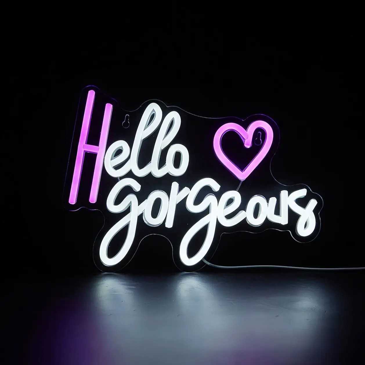 Chi-buy LED Neon Hello Gorgeous Heart USB Powered Neon Signs Night Light 3D Wall Art Bedroom Living Room Decor Lamp SignsXJ250626