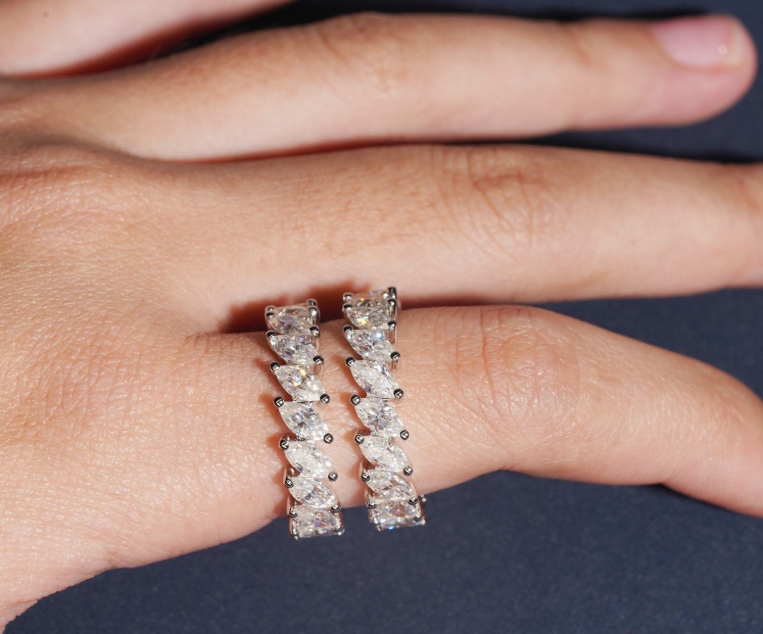 Pass Diamond Tester 925 Sterling Silver Marquise Hip Hop Eternity Band Moissanite Diamond Ring