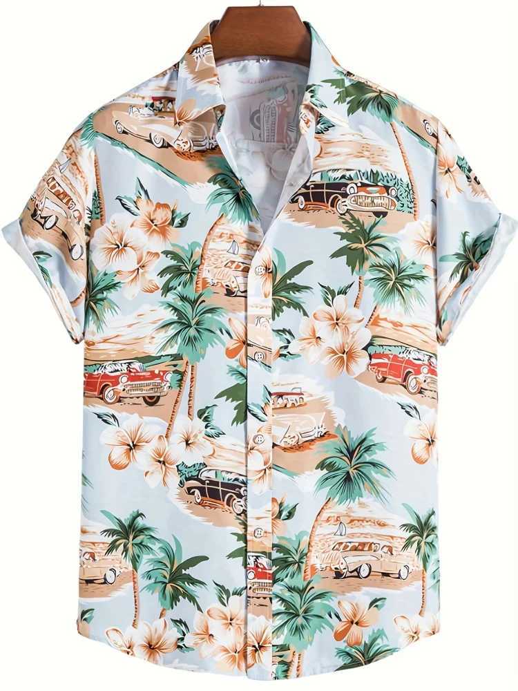 The 2025 Summer Mens Short-sleeved Lemon Print Single-breasted Shirt Is Perfect For Beach Vacation And Casual Wear W250627