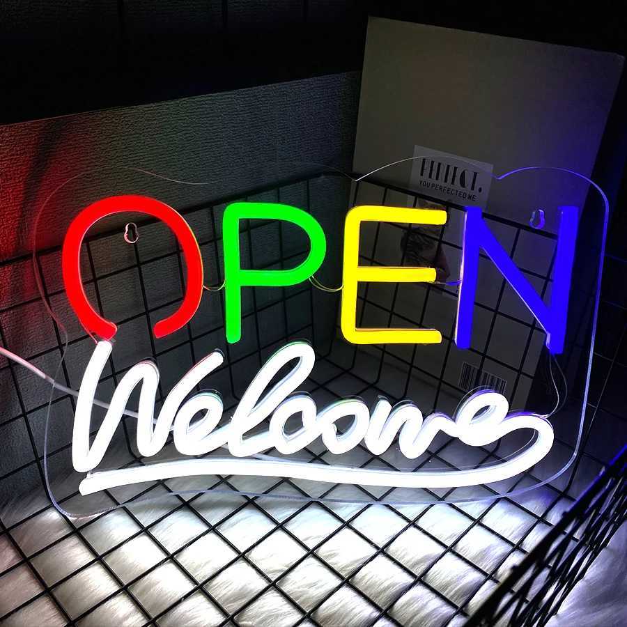 Open Welcome Neon Sign For Wall Decor LED Neon Light For Business Bar Decor Club Shop Restaurant Salon Hotel Coffee Shop XJ250626