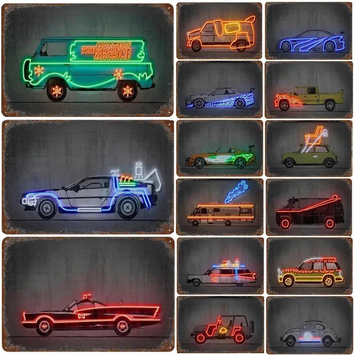 Vintage Neon Cartoon Police Car SUV Vehicle Car Retro Posters Metal Tin Sign Plaque For Kid Garage Room Home Wall Art DecorationXJ250626
