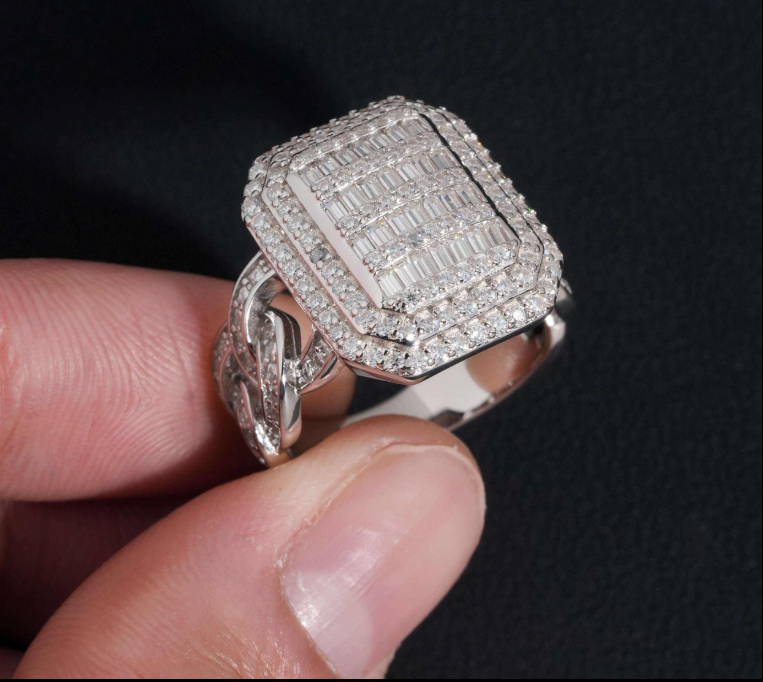 Gold Plated Solid 925 Sterling Silver Diamond Fashion Jewelry Hip Hop Men Rings Iced Out Moissanite Ring