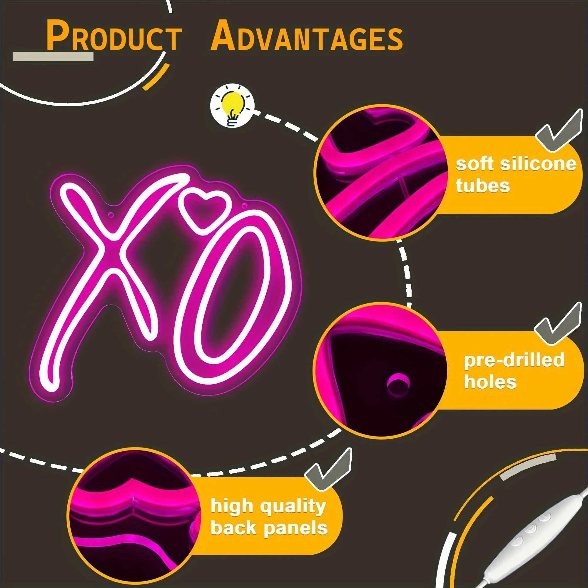 XO Heart Neon Signs Light For Wall DecorLED Signs For Bedroom Love Signs Wedding Wall Hanging Neon DecorXJ250626
