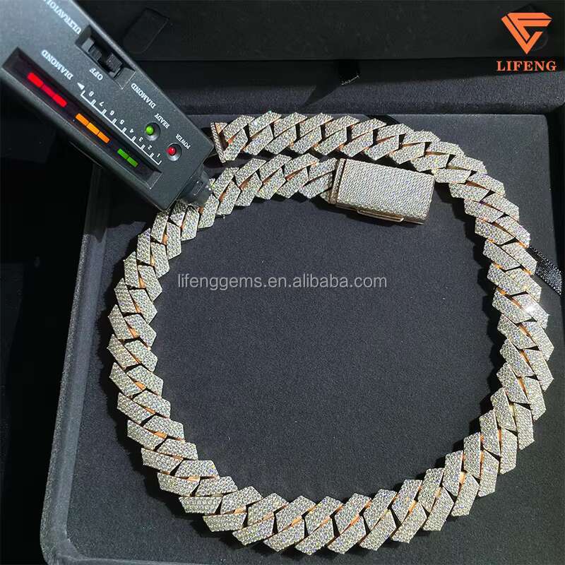 Custom 18mm Hip Hop Cuban Link Chain Necklace Rose Gold Plated Iced VVS Moissanite Diamond 925 Silver Gift for Men