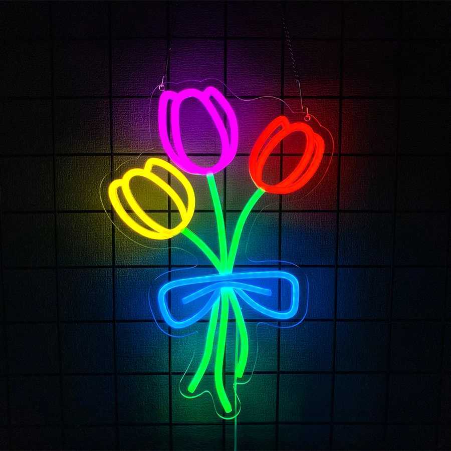 LED Neon SignLED Leaf Neon Light SignsFlower Bunch Store Shop Bedroom Garden Wall Decor Gift for Mothers or Valentines DayXJ250626