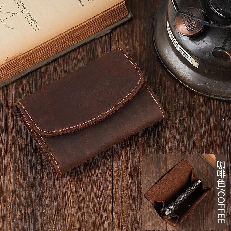 Card Holders Vintage Holder Men Genuine Leather Small Wallet Money Bag ID Case Mini Purse For Male Tarjetero
