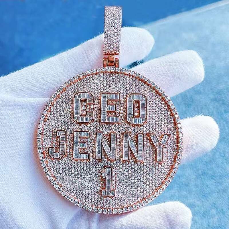 Iced Out Jewelry Moissanite Pendant Men Hip Hop baguette Diamond Chain Name Plate Moissanite Custom Letter Pendant for Men Women