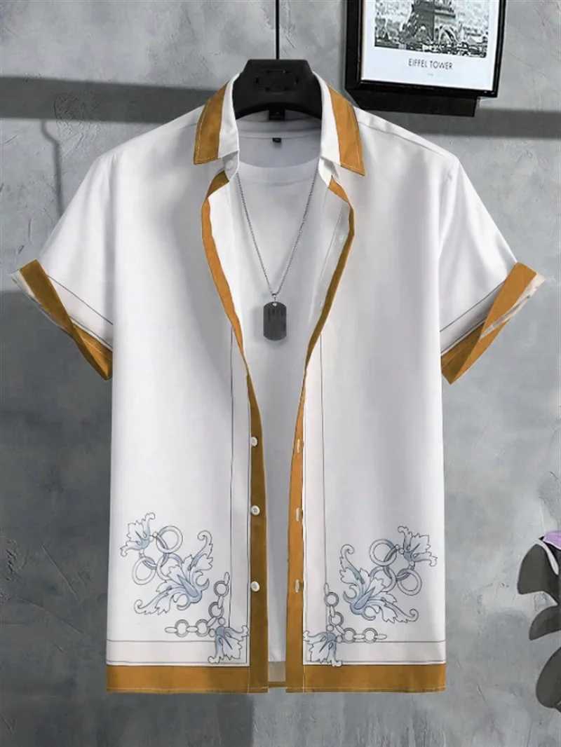 Summer Fashion Mens Shirt Hawaii Simple Lapel Print Daily Street Casual Lapel Mens Tops Large Size Mens Short-sleeved Shirt W250627