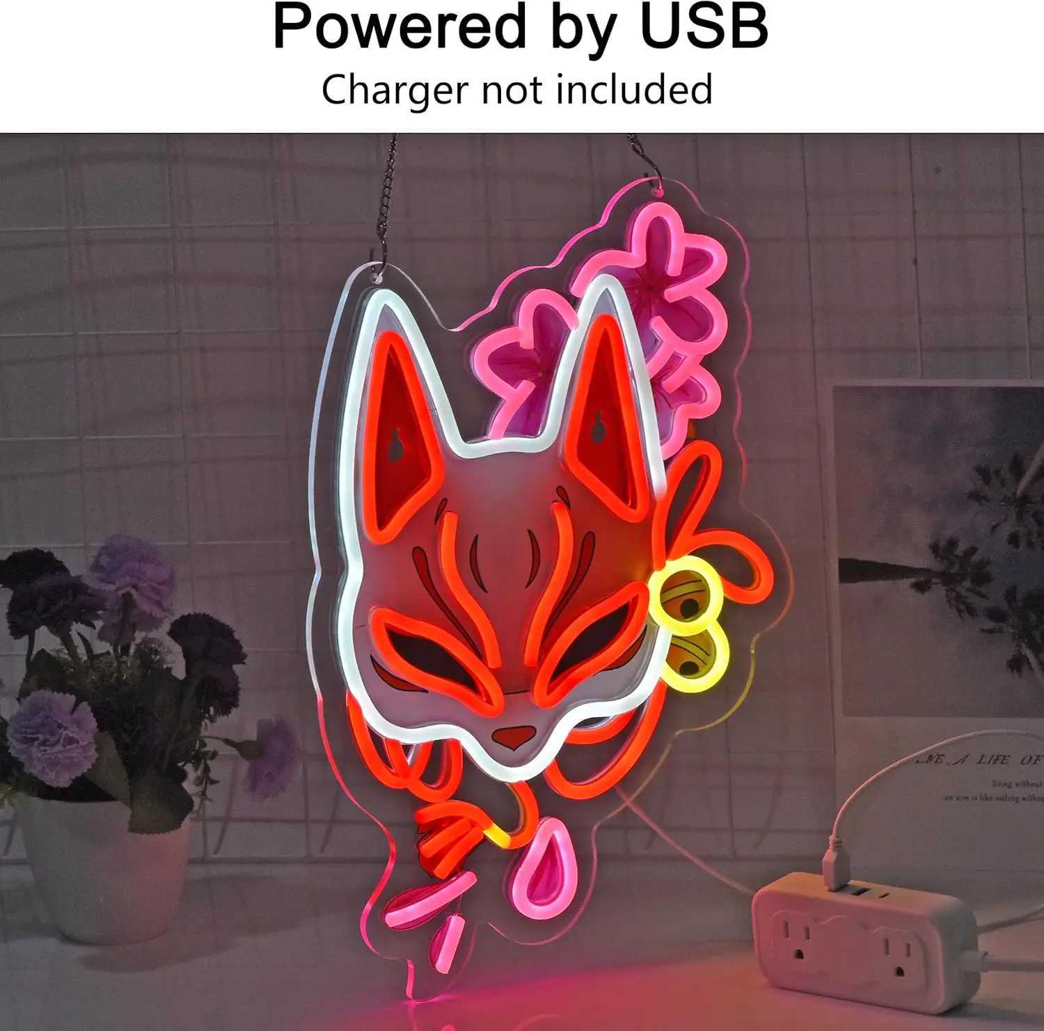 Fox Mask Neon Sign Light Wall Art Decor for Japanese Restaurant Shop Bar Market Bakery Caf Celebration Home Decor USB Dimmable XJ250626
