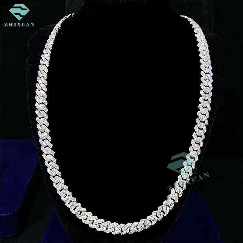 Hot Sale 925 Silver VVS Moissanite 12mm Cuban Chain Necklace High Quality Moissanite Jewelry