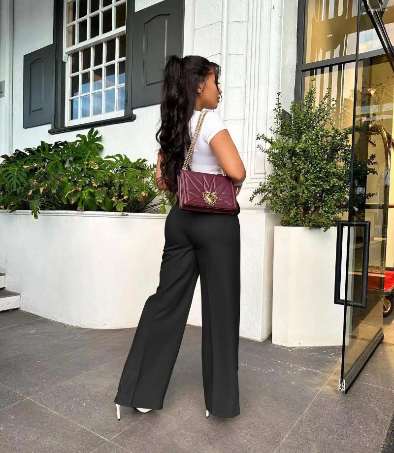 Women's Pants Autumn Fashion Office Wear High Waist For Women Formal Outfits Pencil Trousers Solid Ladies Wide Legs