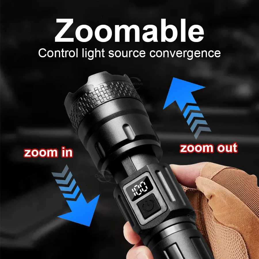 10000LM Yksek Gl LED El Fenerleri 500M Yeni ABS Torch I USB arj Edilebilir El Feneri Su Geirmez D Mekan Kamp Feneri W250701