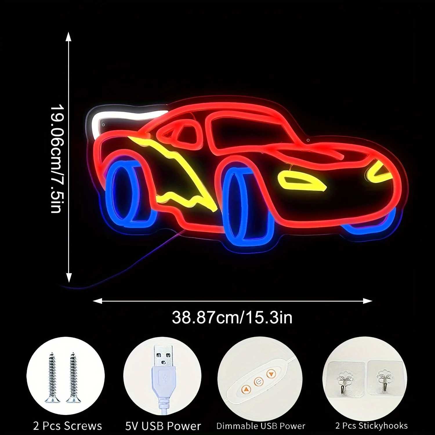Car Neon Sign LED Neon Racing Sign Car Neon Signs Lit Sign Bedroom Boys Room Games Room Birthday Party Gifts Wall Decor XJ250626