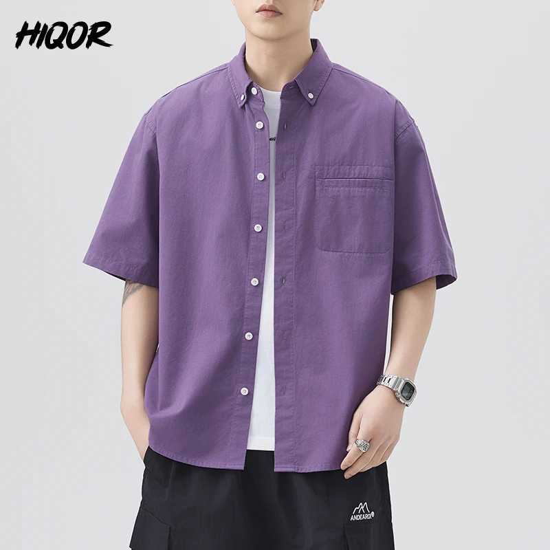 Fashion Style Baggy Solid Shirts Mens Short-sleeve Shirt Summer New Button Turn Down Neck Street Loose Casual Top Clothing Men W250627