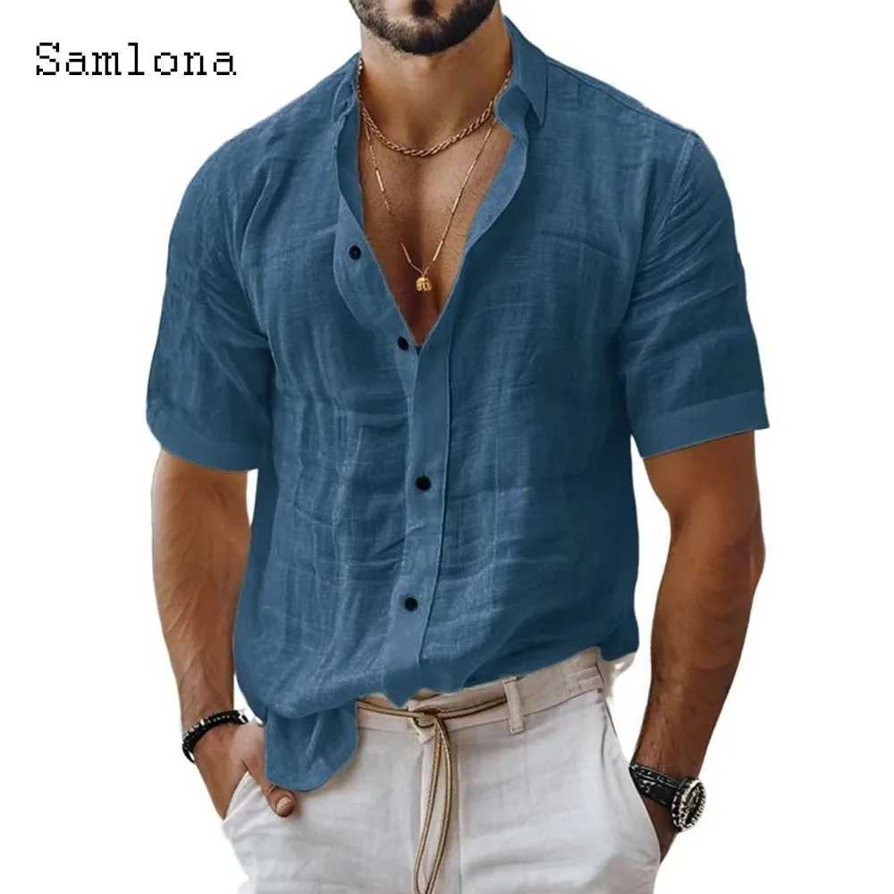 Men Short Sleeve Board Shirt Clothing 2025 Europe Summer Fashion Basic Top Solid White Blouse Plus Size Mens Casual Beach Shirts W250627