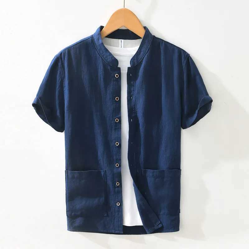 2025 Summer Linen Short Sleeve Shirts For Men Clothing New Breathable Thin Cotton Simple White Turn-down Collar Shirts Male W250627
