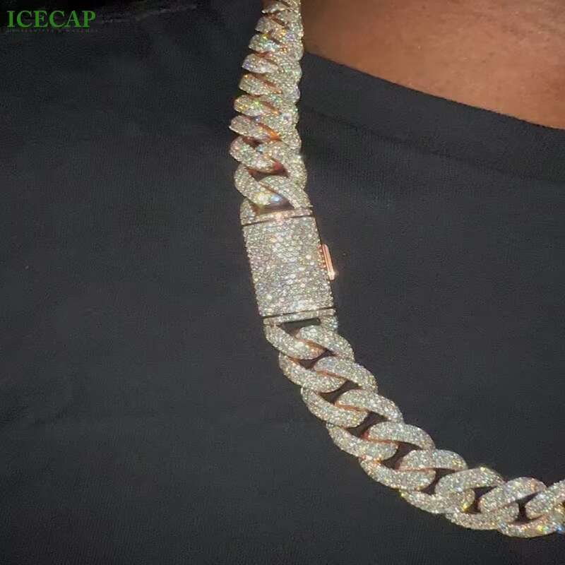 16MM 18k Gold Plated Cuban Link Chain Silver Color Cuban Chain Necklace Jewelry VVS Moissanite Diamond 925 Cuban Necklace for Men