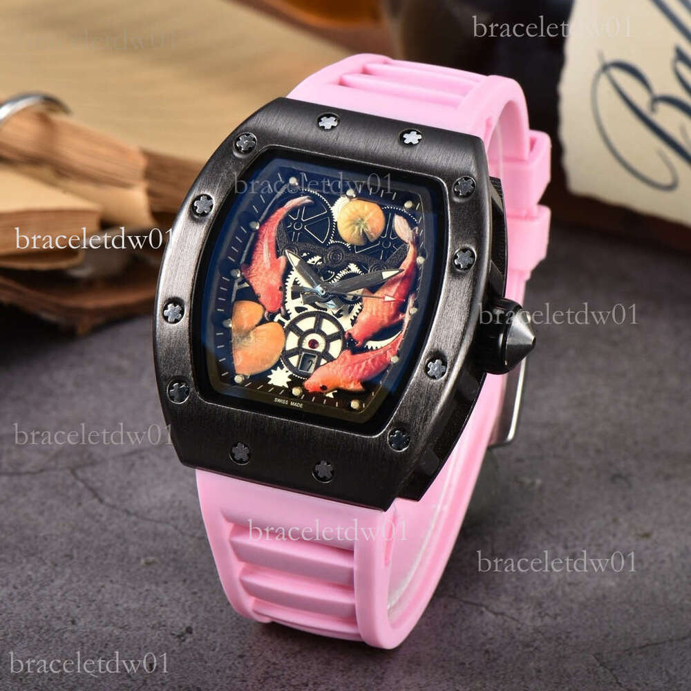 Designer Watches Ceramic Large-dial Couple's Sport Automatic Mechanical Watch. Barrel-shaped Design. Koi Fish - Cultural Collision Fashionable Pink And Black
