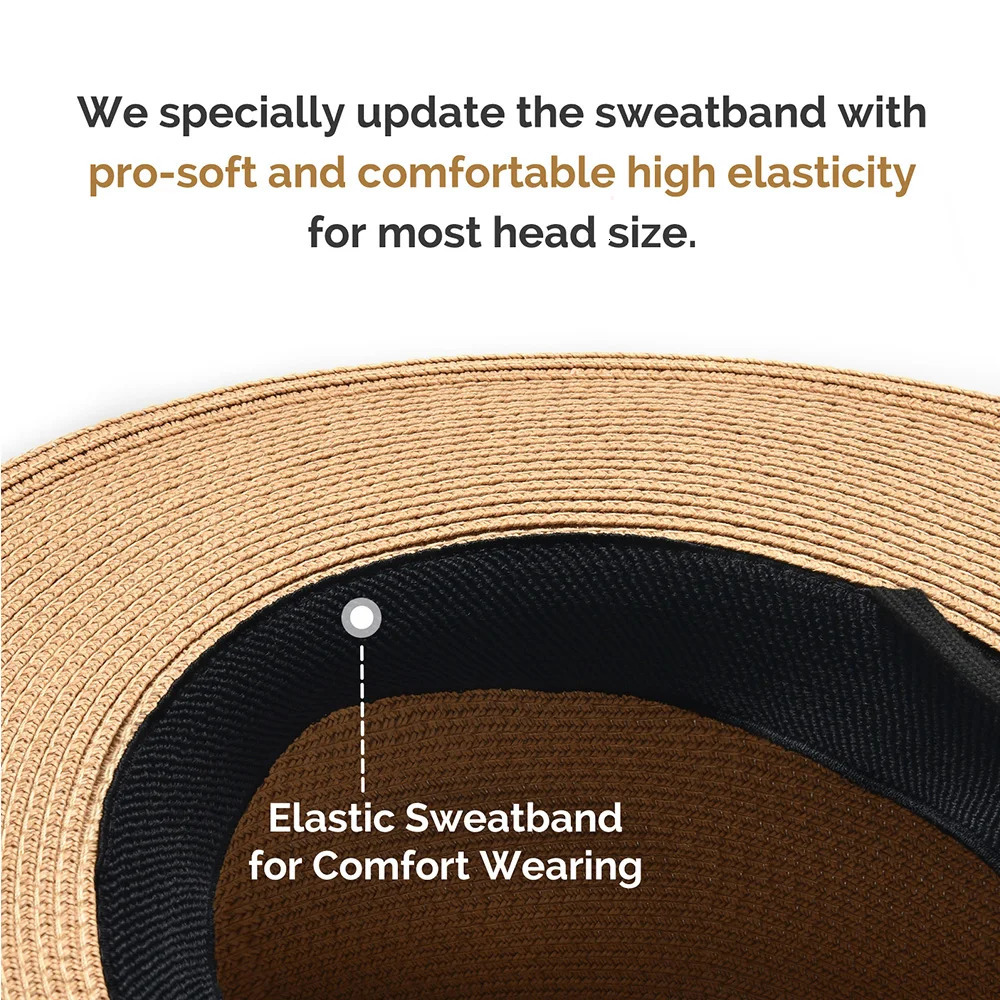 Summer Men Women Panama Straw Hat Wide Brim Beach UV Sun Protection Fedora Sun Hat Beach Wear 250627