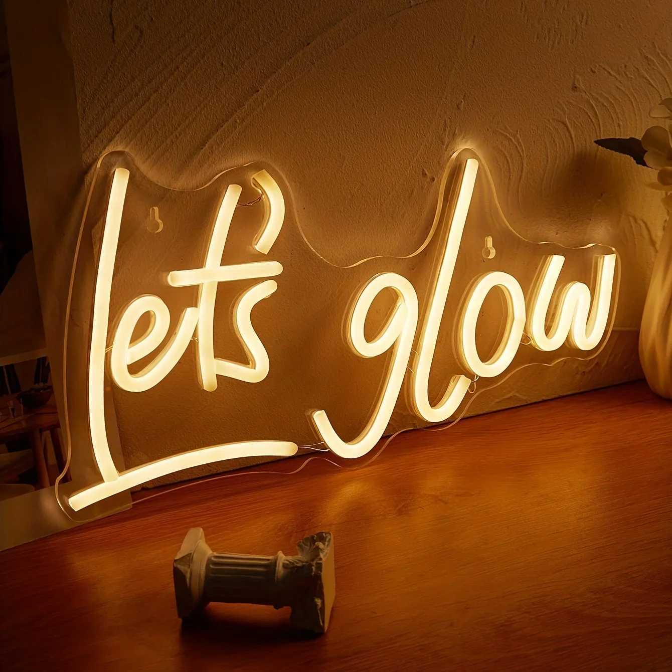 LED Lets Glow Neon Sign - Vibrant Ambiance Creator - Custom Shaped for Parties Weddings Bedrooms XJ250626