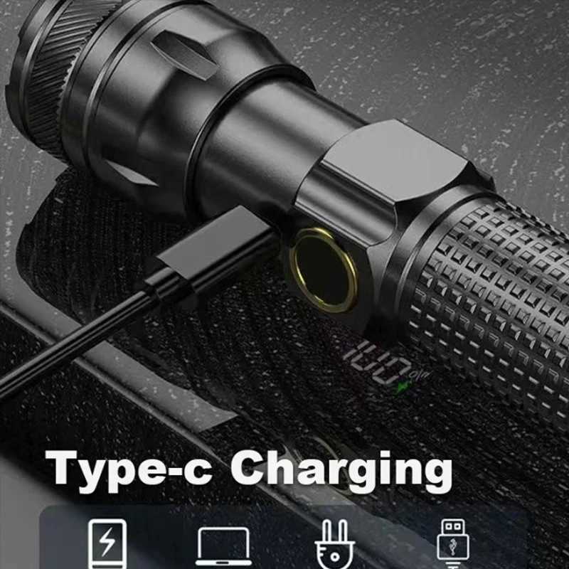 Mini Aluminium Alloy Flashlight USB Rechargeable Strong Torch Light Telescopic Zoom Built-in Battery Outdoor Lighting W250701