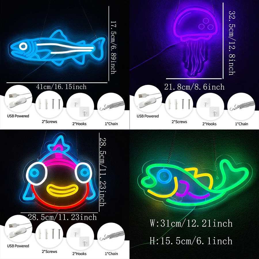 Jellyfish Neon Sign for Wall Decor Under The Sea Night Lamp Fish for Lamp Night Light Ocean Theme Birthday Decoration Room Decor XJ250626