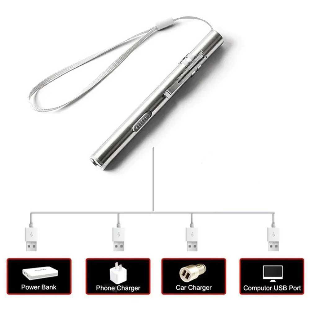 1PC Mini LED Flashlight USB Rechargeable Pocket Torch Bright Portable Light for Camping Hiking Emergency Outdoor Activities W250701