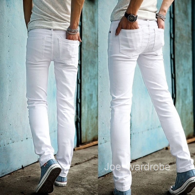 High Quality Fashion Slim Male White Jeans Mens trousers Mens Casual Pants Skinny Pencil Pants Boys Hip Hop pantalon homme
