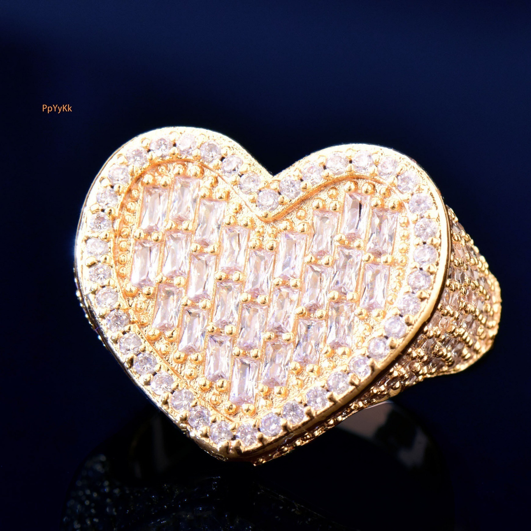 Gold Plated VVS Moissanite Iced Out Hip Hop Heart Ring Bling Edgy Versatile Jewelry - Free Shipping Passes the diamond tester