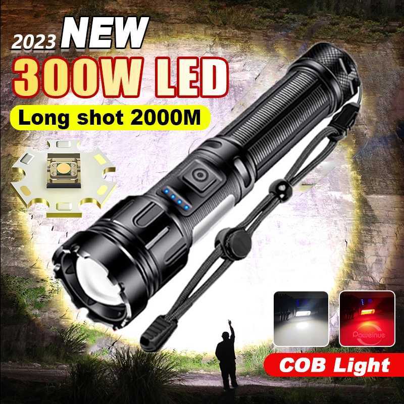 2000000 LM XHP200 Bright LED Flashlight with COB Work Light 5000mAH Type-C USB Rechargeable Tactical Flashlight XHP50 Zoom Torch W250701