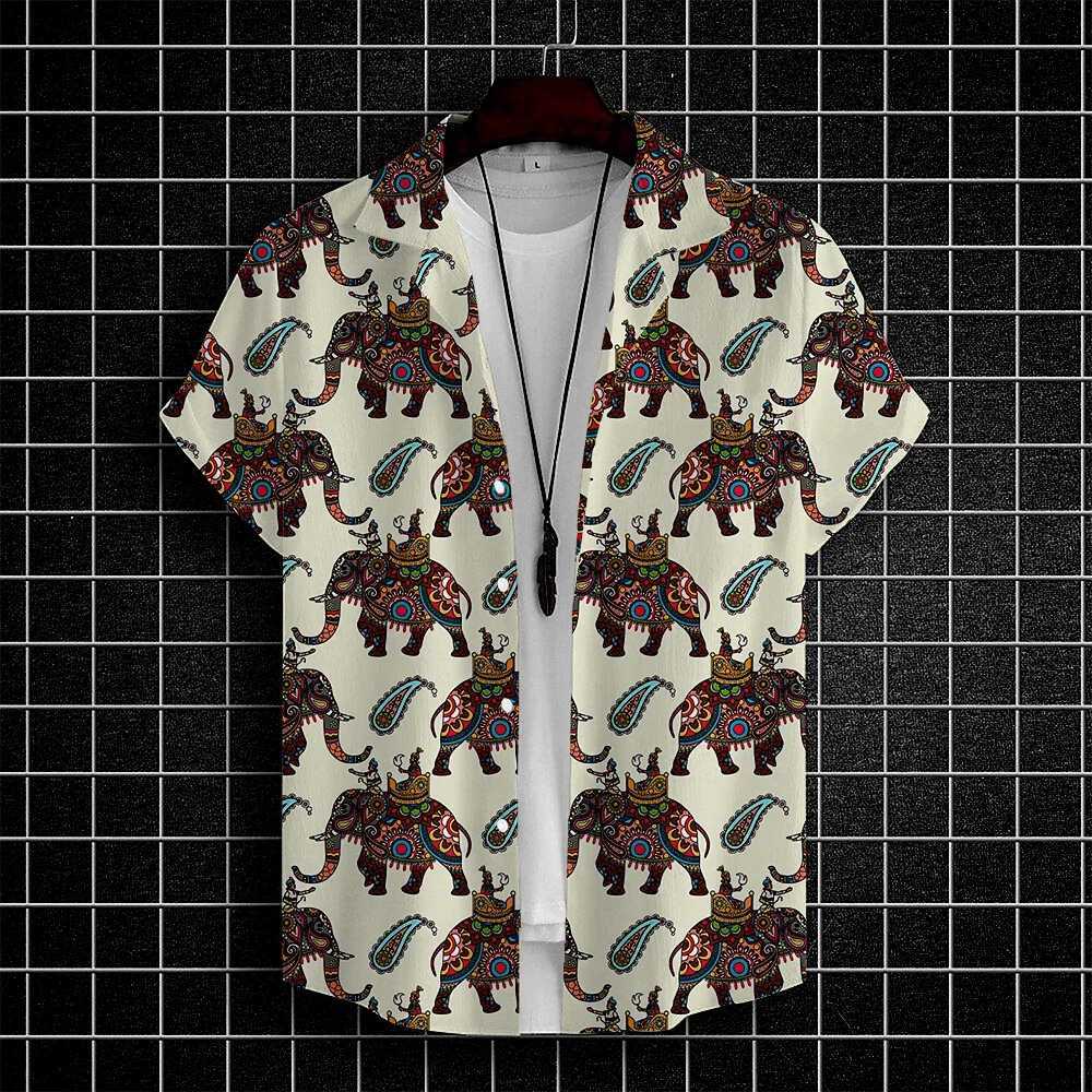 Mens Shirts Thai Elephant Casual 3D Print Hawaiian Shirt for Men Summer Fashion Shirt Daily Short Sleeves Mens Clothing Tops W250627