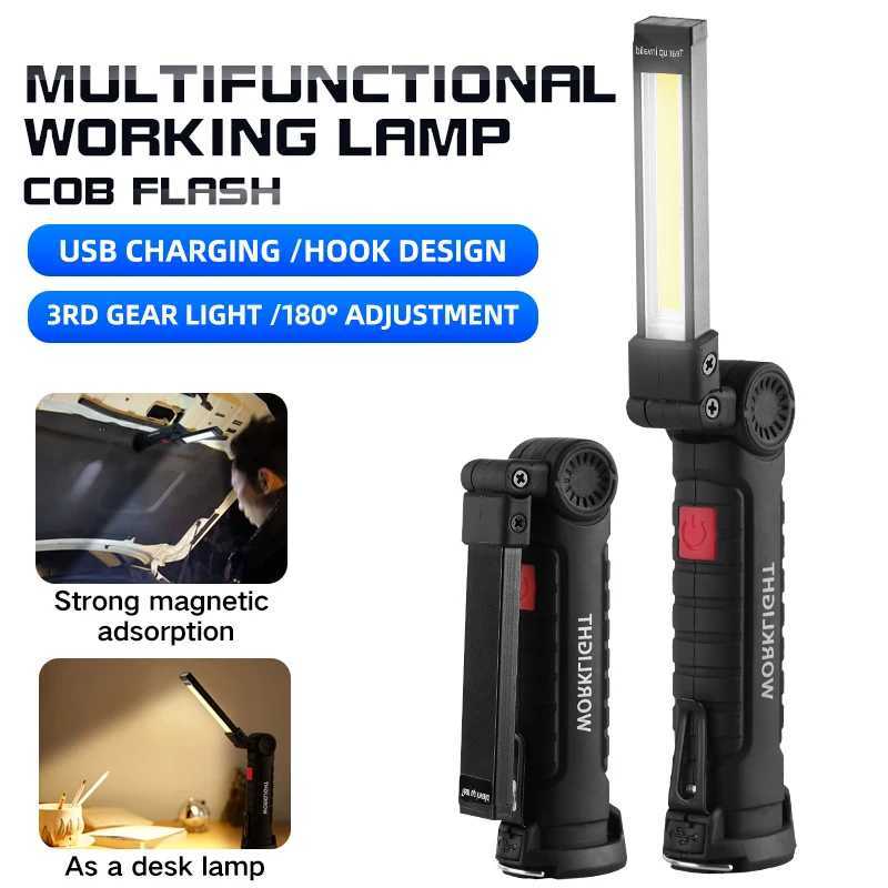 USB Flashlight Rechargeable Torch Tool Gift for Men Magnetic Base LED Work Light 5 Modes Family Outdoor Camping Light New W250701